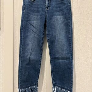 Liverpool Dark Blue Frayed Hem Cropped Jeans Size 6